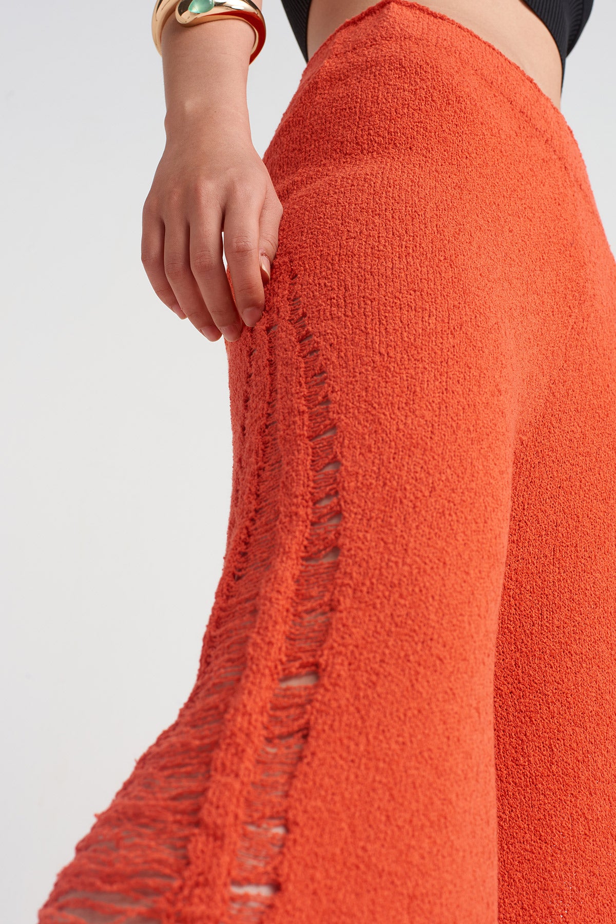 Red Ripped Effect Knitwear Trousers-Y253013014