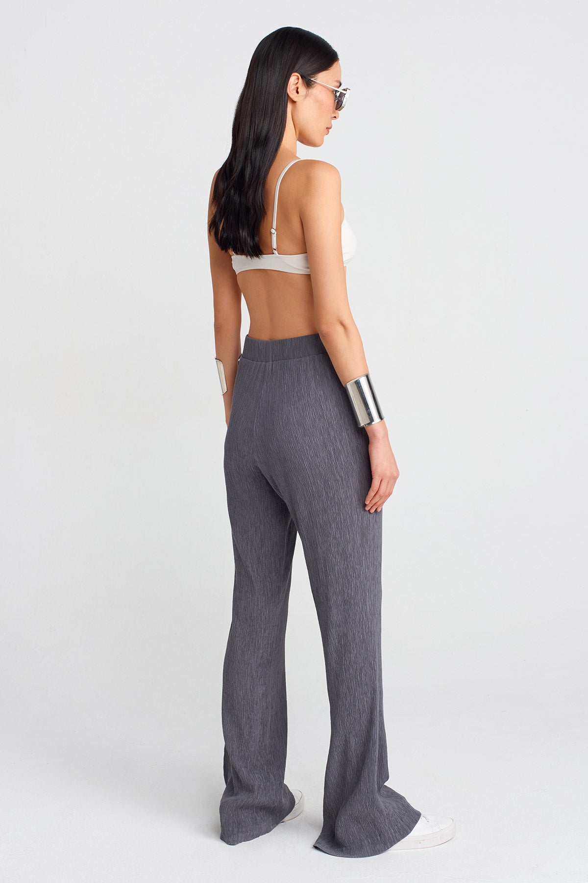 Steel Crinkle Fabric Trousers-Y253013063