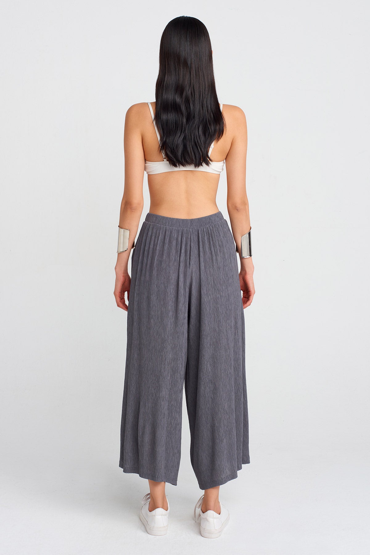 Steel Crinkle Fabric Loose Trousers-Y253013064