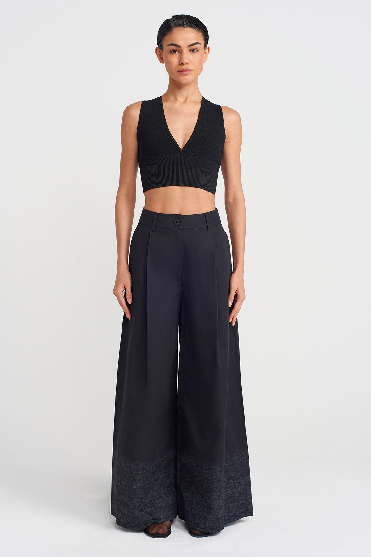 Siyah Pentür Baskılı Poplin Pantolon-Y253013073