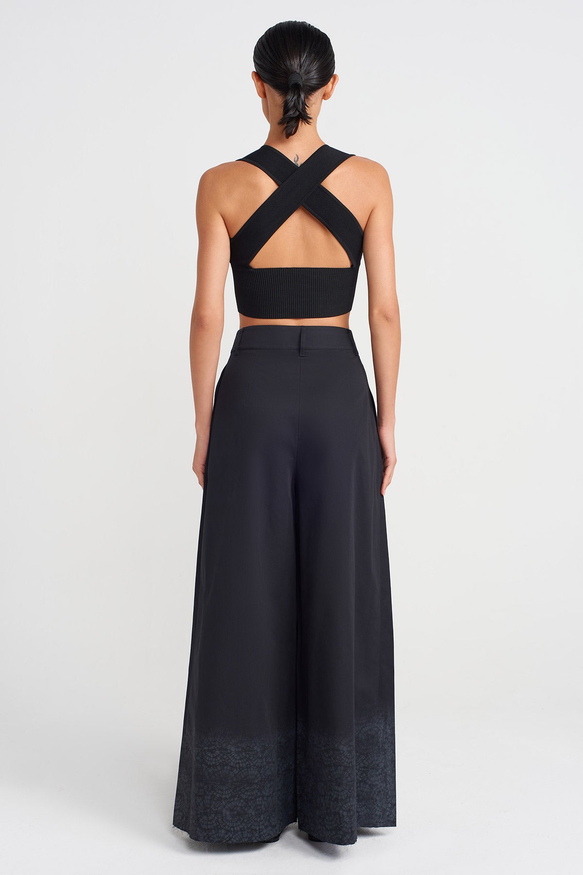 Siyah Pentür Baskılı Poplin Pantolon-Y253013073