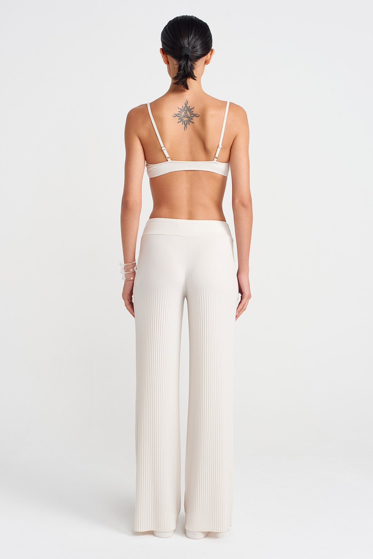 Ecru Wide Pleated Jersey Trousers-Y253013080