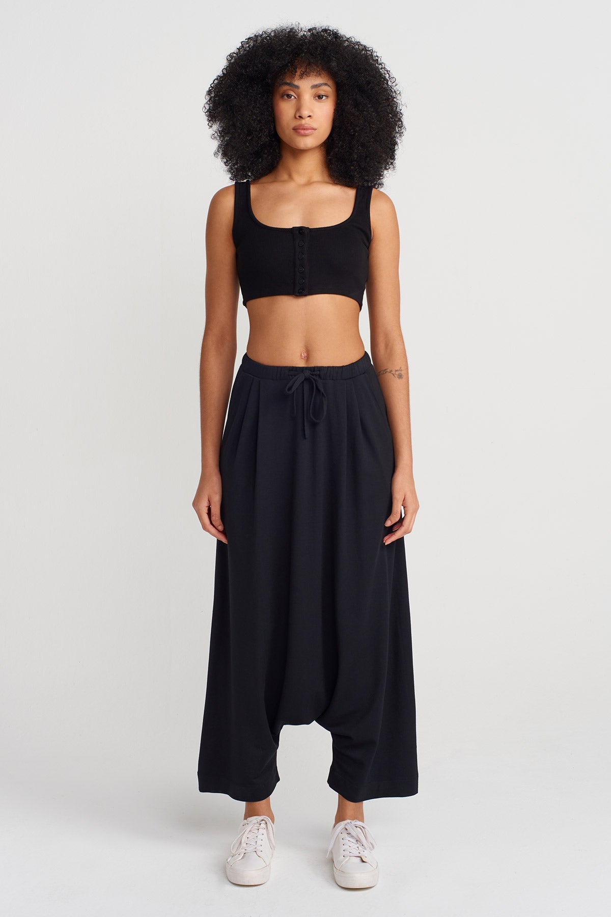 Siyah Sweat Kumaş Şalvar-Y253013089