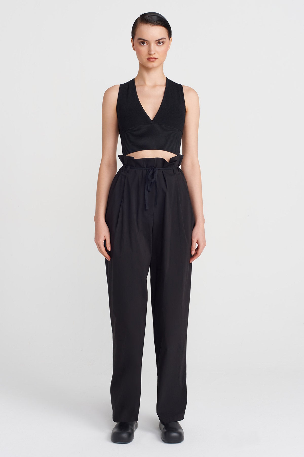 Siyah Yüksek Bel Poplin Pantolon-Y253013097