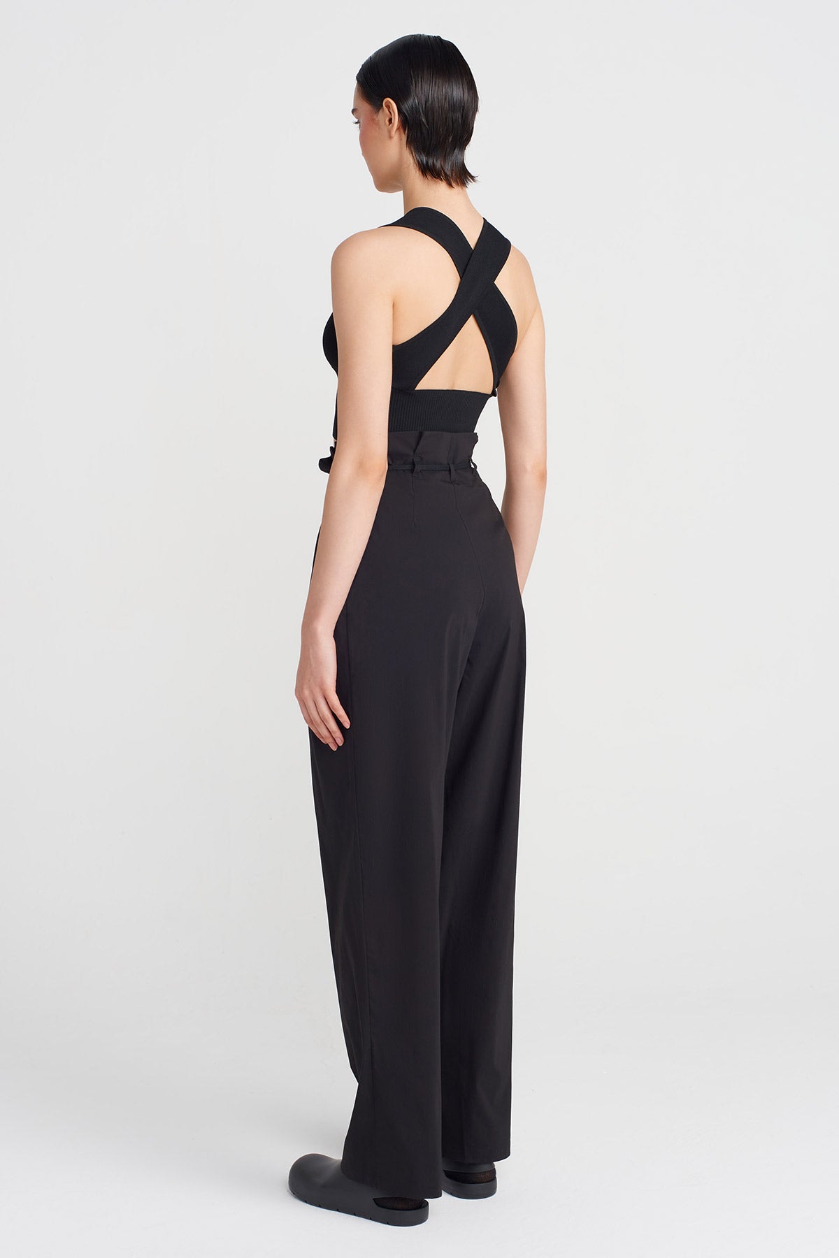 Siyah Yüksek Bel Poplin Pantolon-Y253013097