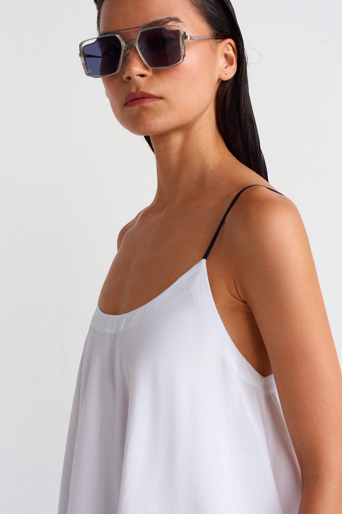 Off White Double Fabric Strap Dress-Y254014011