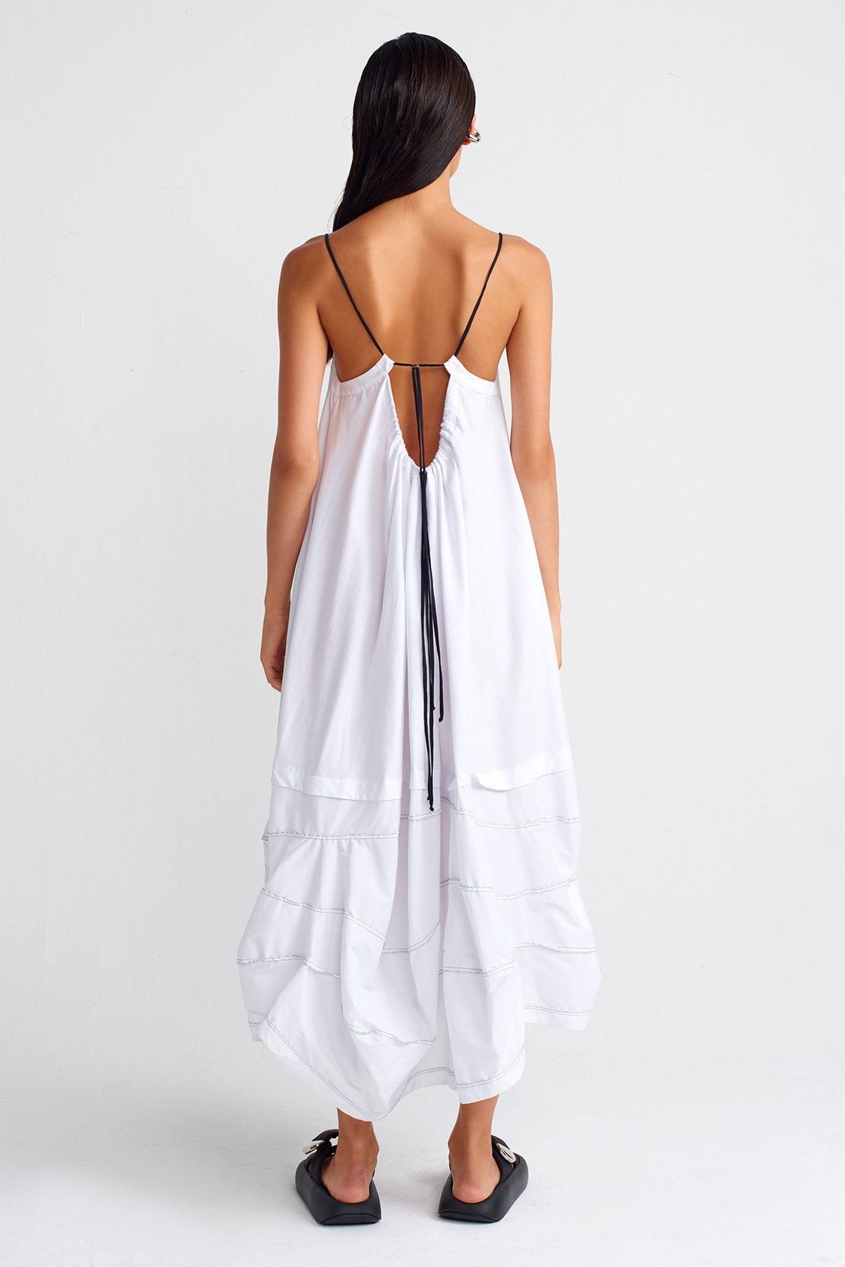 Off White Double Fabric Strap Dress-Y254014011