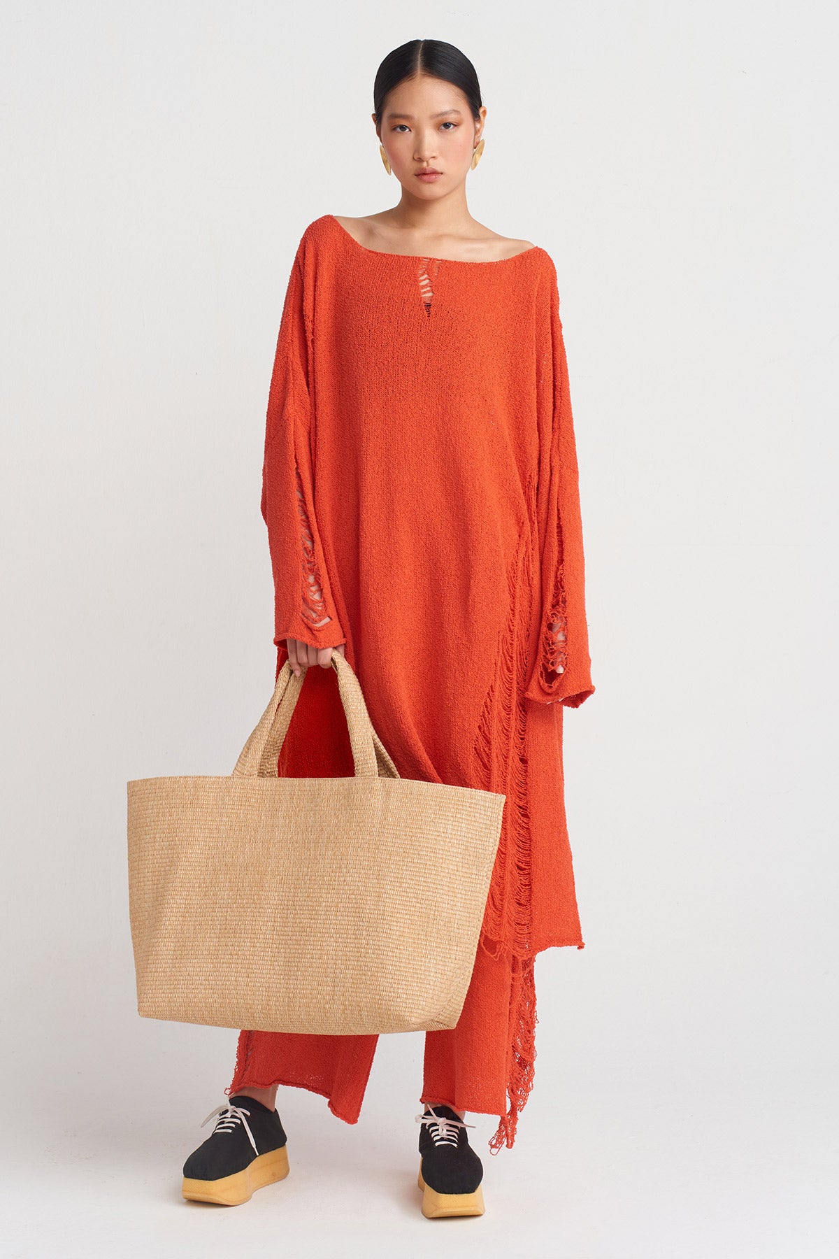 Red Ripped Effect Knit Dress-Y254014035