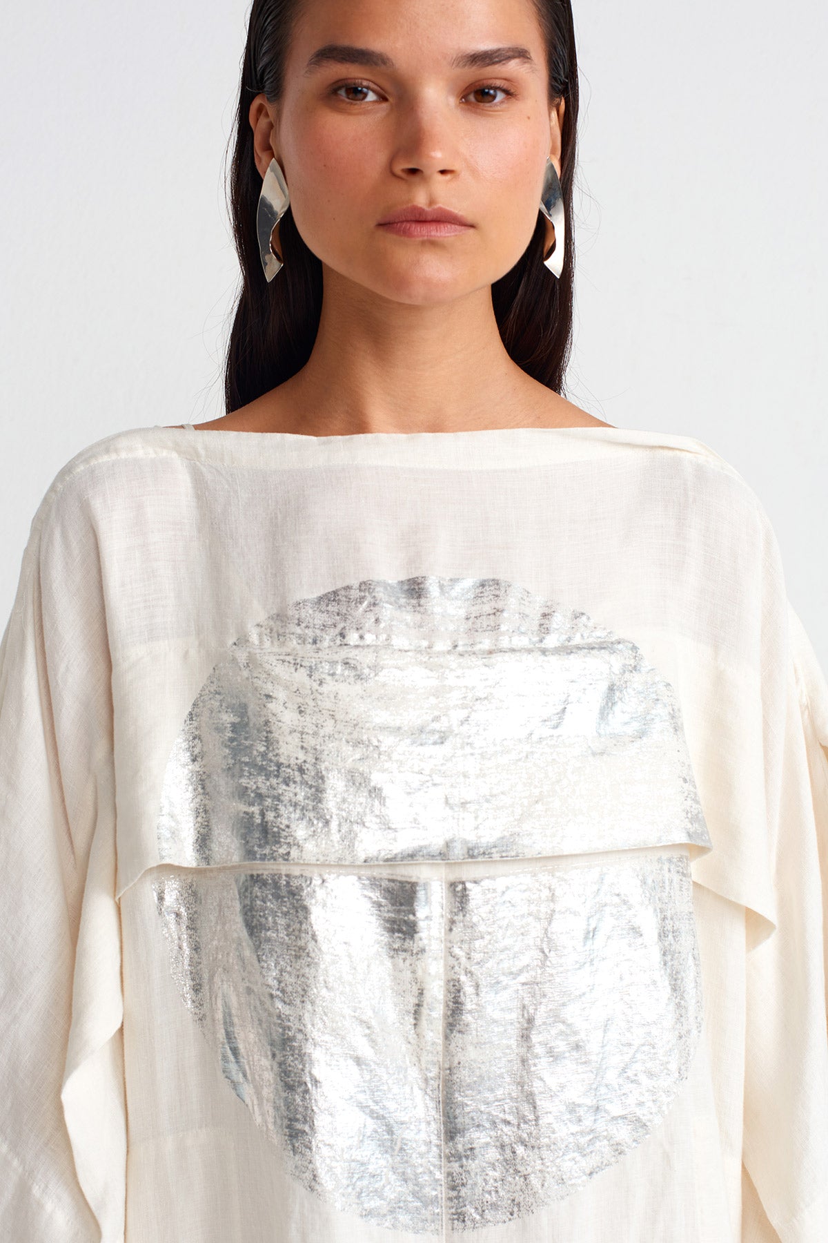 Silver Printed Linen Overalls-Y254014064