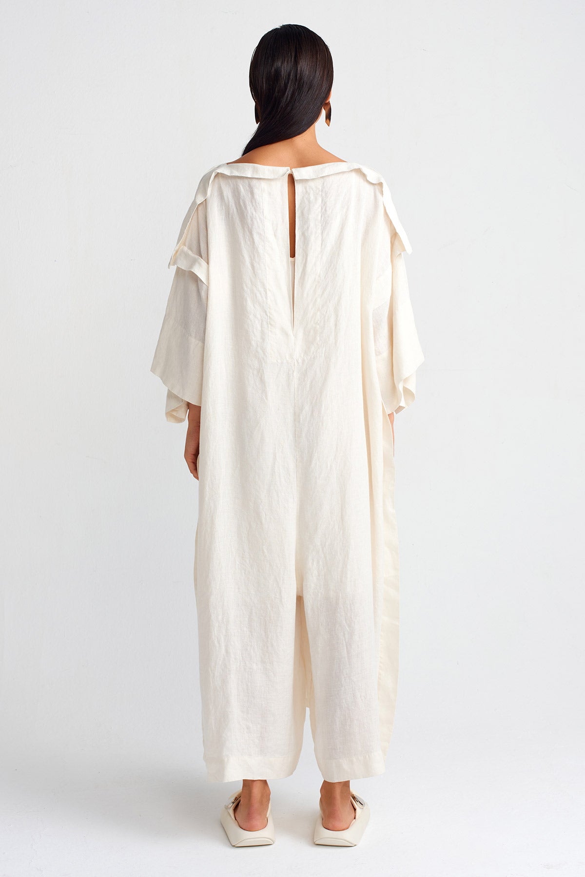 Silver Printed Linen Overalls-Y254014064