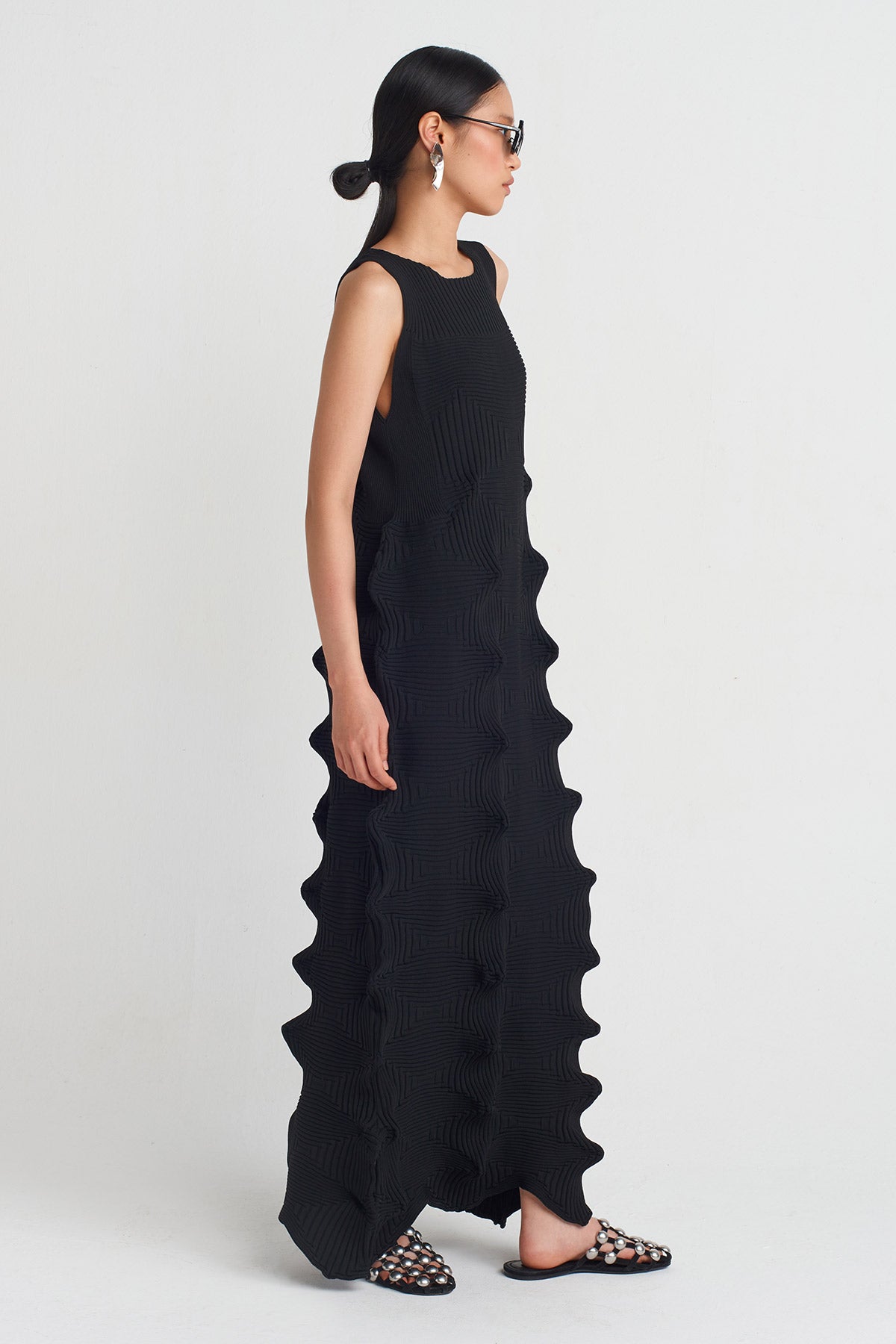 Black Origami Knitwear Long Dress-Y254014092