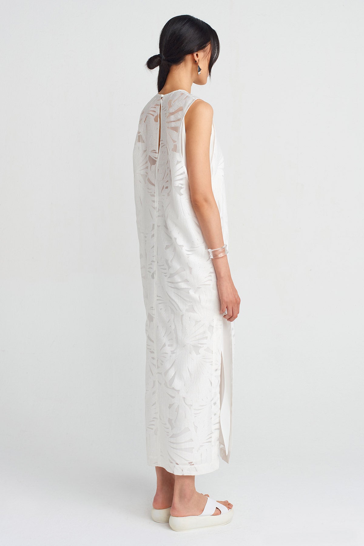 Off White Jacquard Patterned Organza Dress-Y254014098