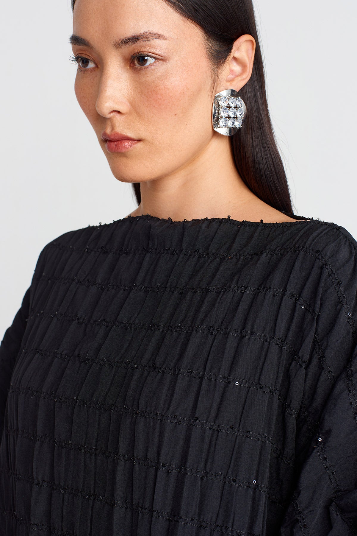 Black Brode Sequin Embroidered Dress-Y254014119