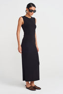 Siyah Düz Uzun Jarse Elbise-Y254014129