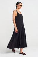 Black Thick Strappy Jersey Dress-Y254014134