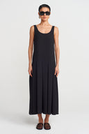 Siyah Kalın Askılı Şifon Elbise-Y254014145