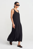 Siyah Kalın Askılı Şifon Elbise-Y254014145