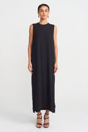 Siyah Şifon Şık Elbise-Y254014148