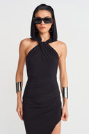 Black Deep Slit Chic Jersey Dress-Y254014163