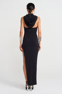 Black Deep Slit Chic Jersey Dress-Y254014163