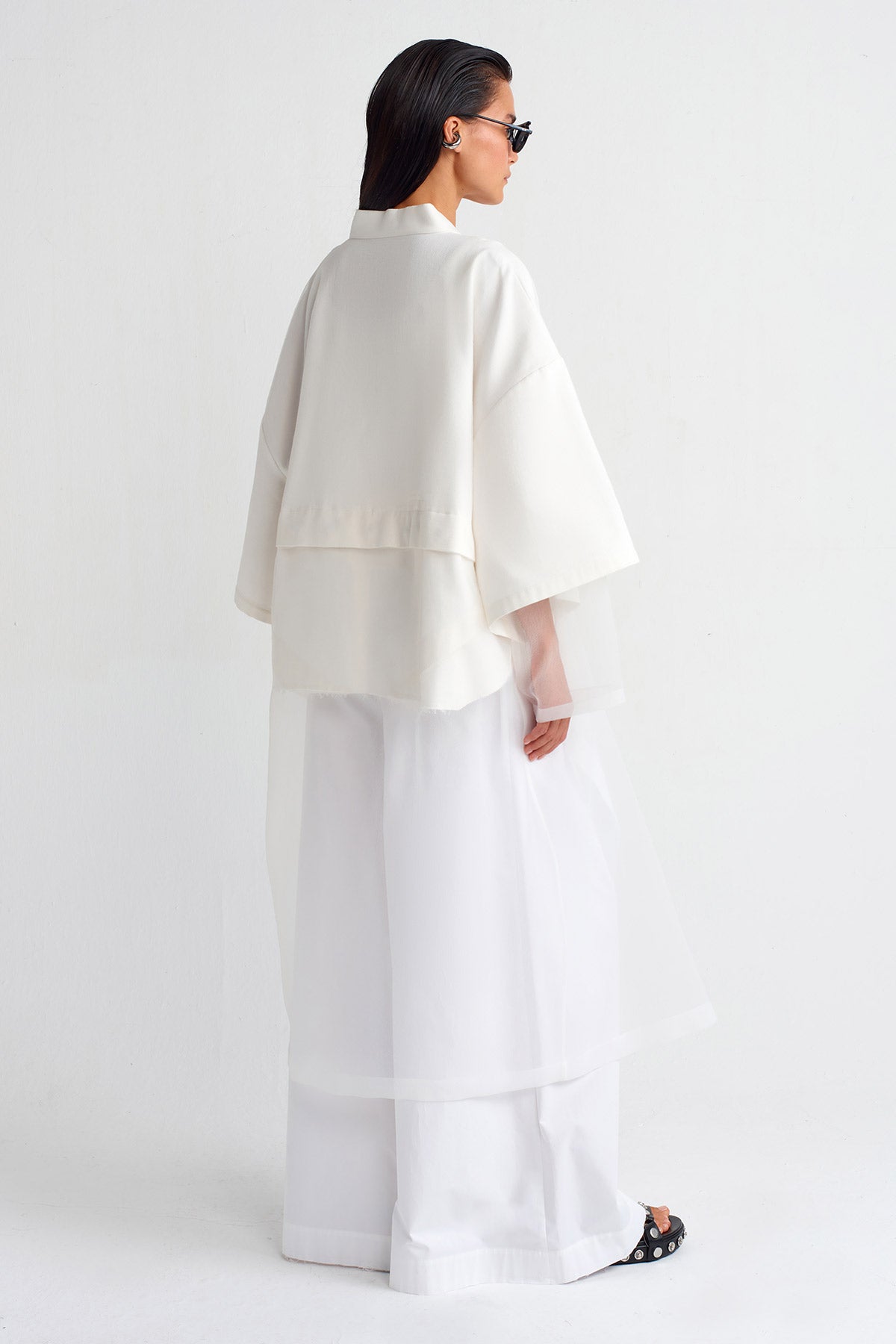 Kırık Beyaz Organze Detaylı Kimono -Y255015016