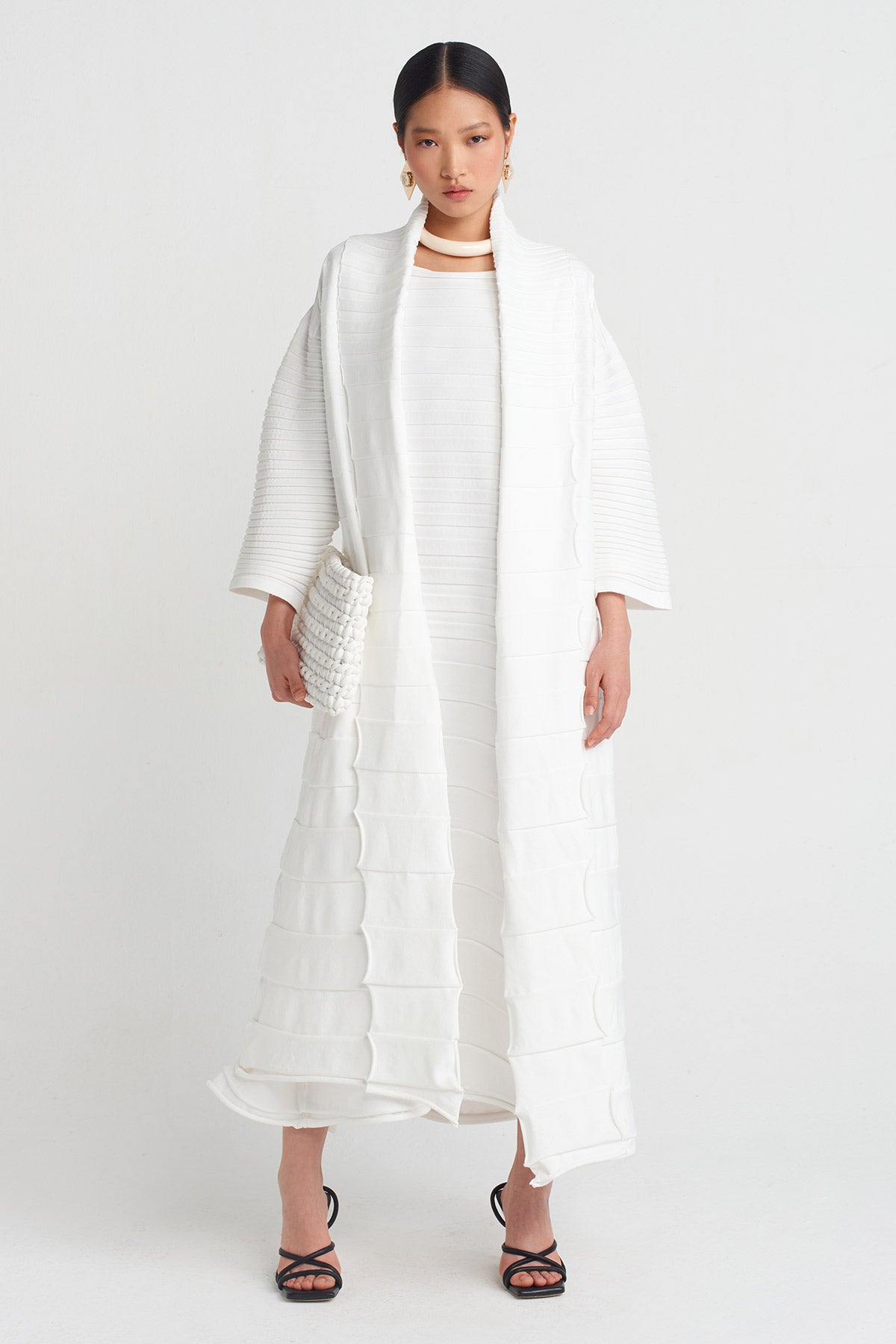 Off White Accordion Knitted Cardigan-Y255015035