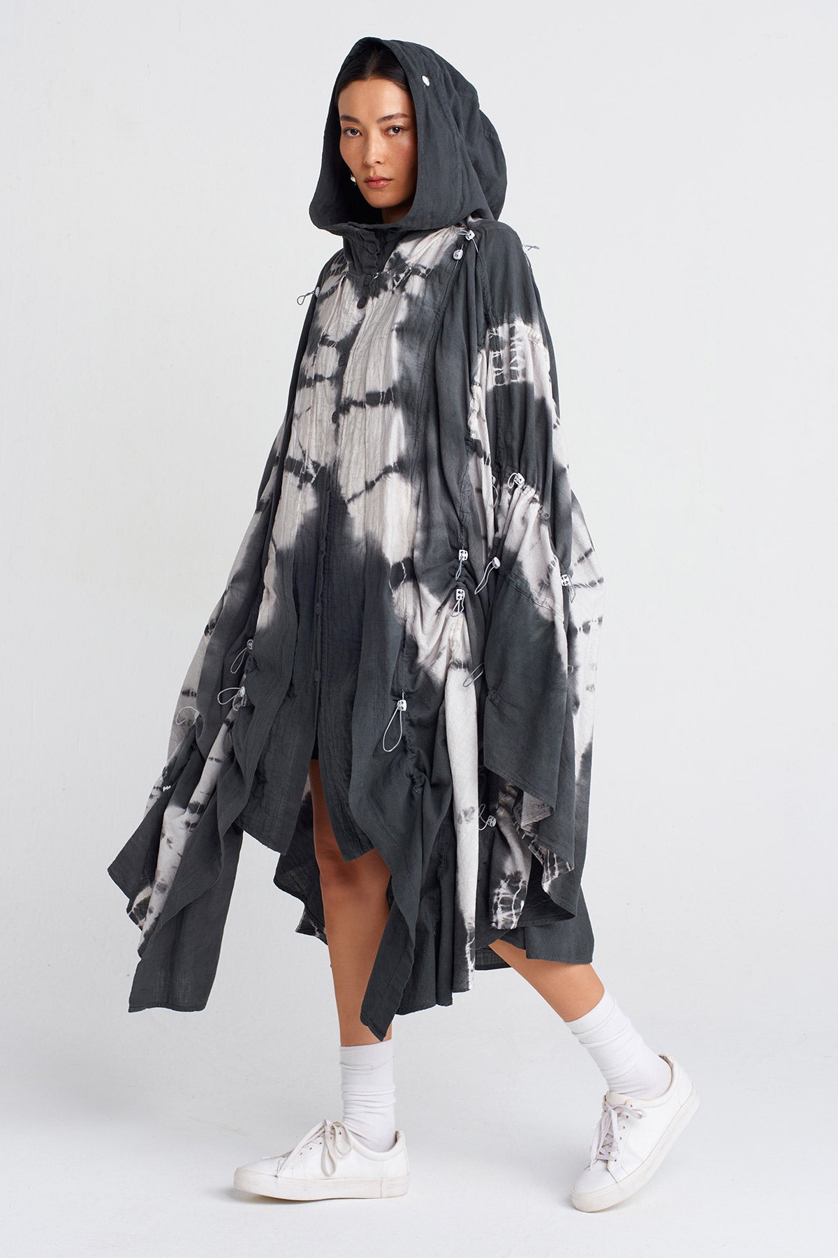 Koyu Gri Batik Efektli Kapişonlu Ceket-Y255015050