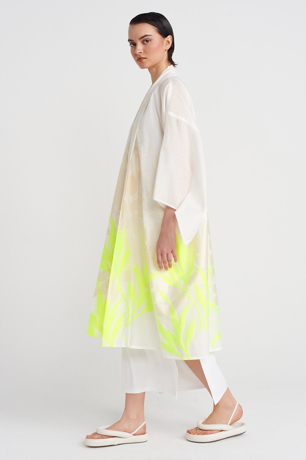Neon Yeşili / Kırık Beyaz Jakarlı Kimono-Y255015102