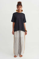 Black Natural Linen Oversize T-Shirt - Y261011067