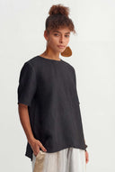 Black Natural Linen Oversize T-Shirt - Y261011067