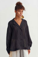 Black Natural Linen Button-Down Shirt - Y261011068