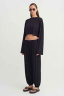 Black Loose-Fitting Trousers with Elastic Waistband - Y263013039