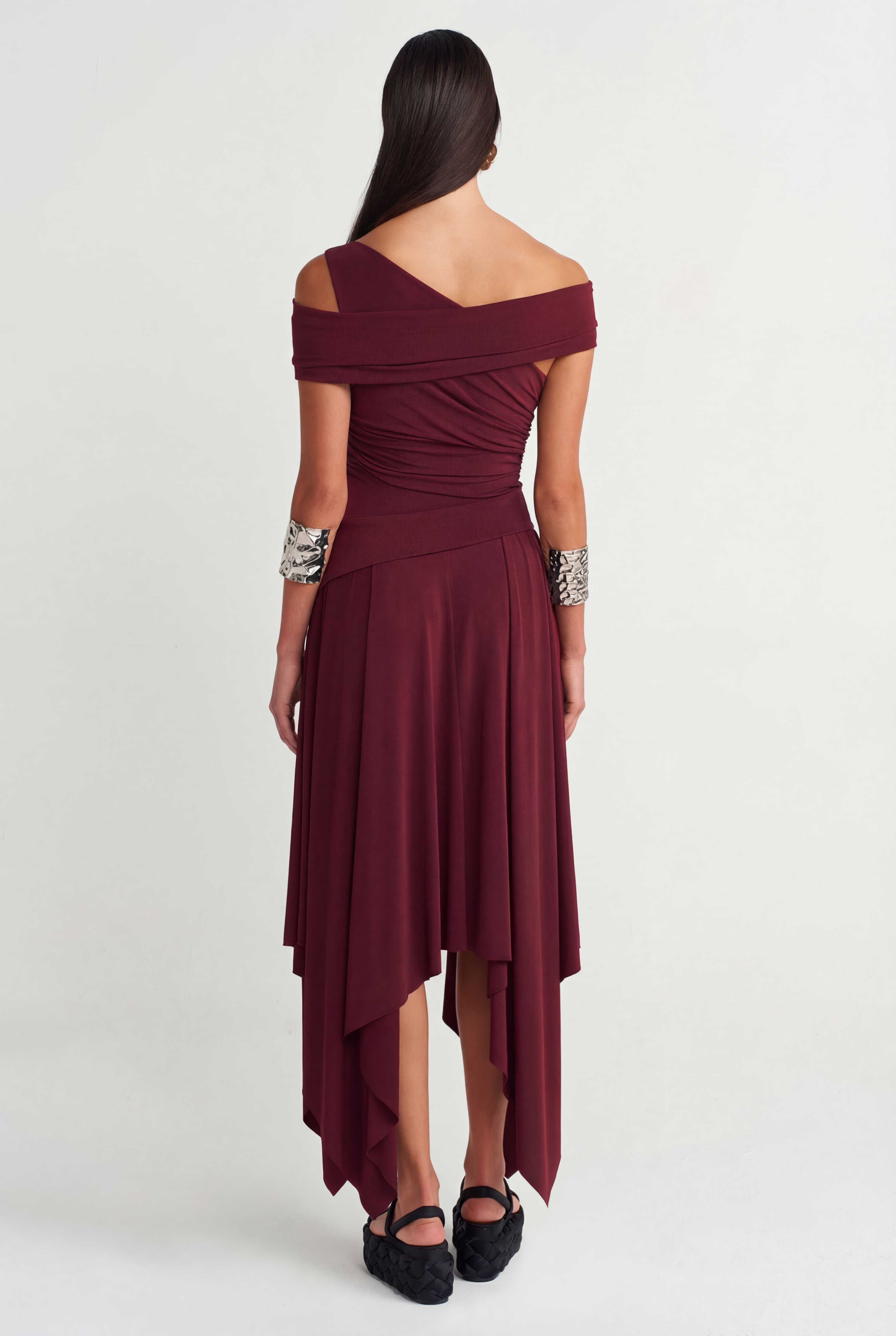Plum Asymmetrical Draped Jersey Dress - Y264014013