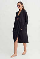 Black Long Dress with Draped Collar Detail - Y264014047