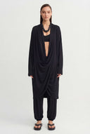 Black Long Dress with Draped Collar Detail - Y264014047