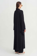 Black Tie-Up Long Kimono - Y265015039