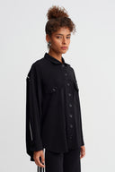 Black Stripe Detail Oversize Shirt - Y261011005
