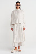 Fog Color Linen T-Shirt with Shirt Collar - Y261011008