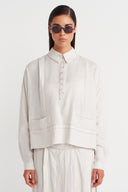 Fog Color Linen T-Shirt with Shirt Collar - Y261011008