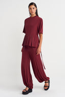 Plum-colored T-Shirt with Stitching Detail - Y261011009