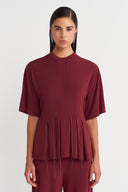 Plum-colored T-Shirt with Stitching Detail - Y261011009