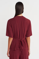 Plum-colored T-Shirt with Stitching Detail - Y261011009