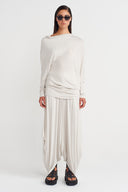 Fog Color Draped Long Sleeve Blouse-Y261011011