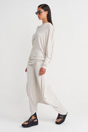 Fog Color Draped Long Sleeve Blouse-Y261011011