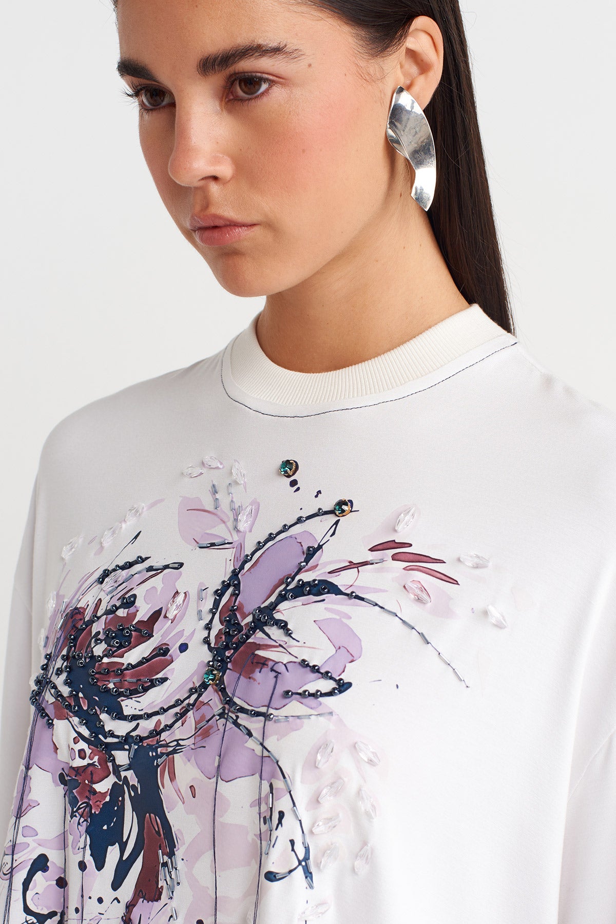 Off-White Beaded Printed Oversize T-shirt - Y261011013