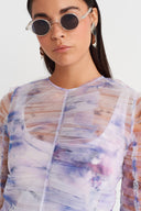 Watercolor Effect Patterned Tulle Blouse - Y261011015