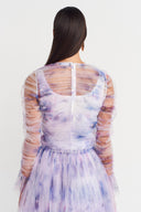 Watercolor Effect Patterned Tulle Blouse - Y261011015