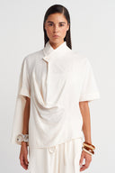 Off-White Asymmetrical Draped Collar Blouse - Y261011018