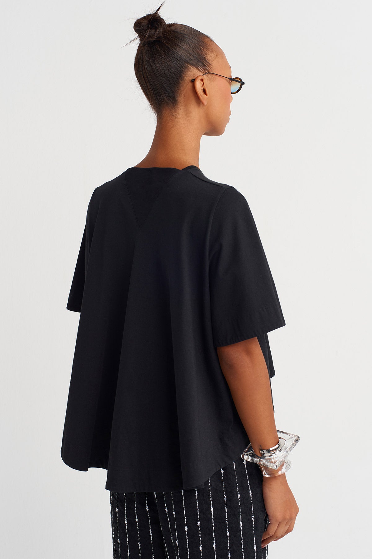 Black Beaded Asymmetrical Blouse - Y261011024