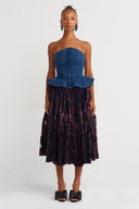 Indigo Denim Peplum Bustier-Y261011025